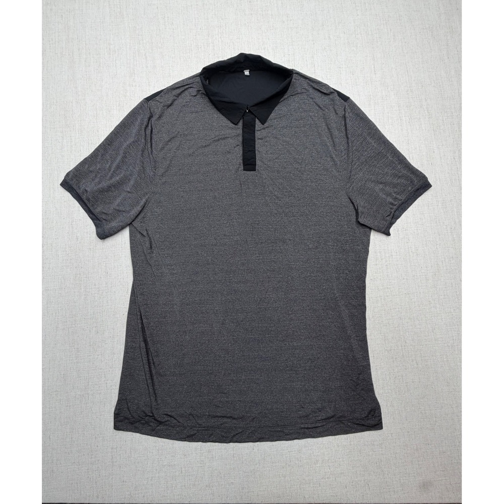 Lululemon Mens Metal Vent Tech Polo Shirt XL Grey Black Short Sleeve Performance